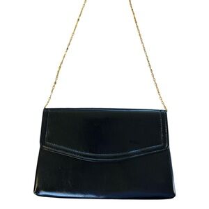 Vintage Harry Levine Black Clutch with Gold Chain Mid Century Elegance and Style